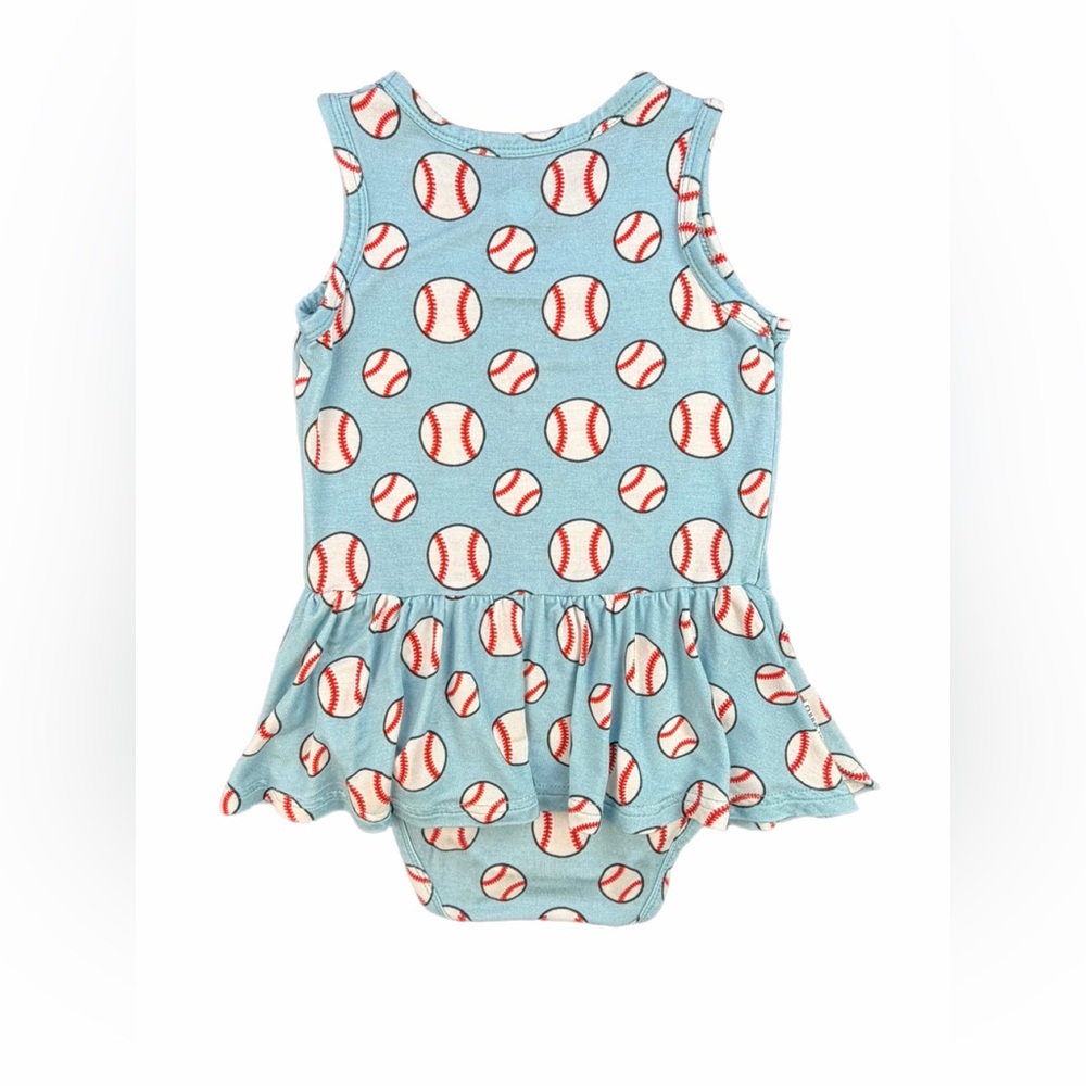 DREAM JAMMS Baby Girl Bamboo Baseball Skirted Onesie Dress- 12-18M - Picture 3 of 3